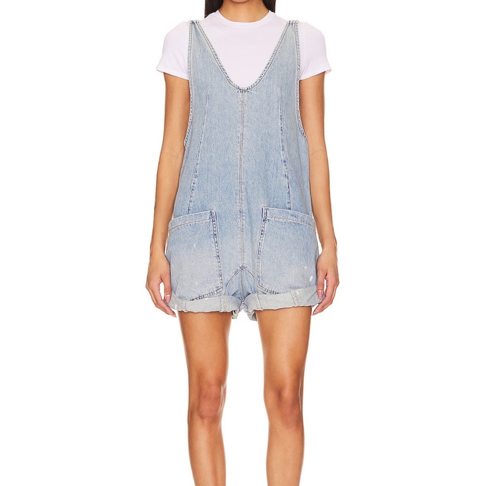 Free People Light Blue Denim Romper